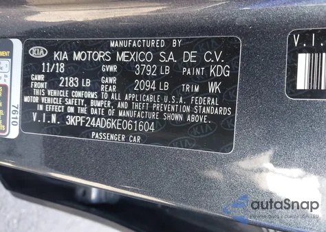 2019 Kia Forte Lxs from USA, damaged, VIN 3KPF24AD6KE061604